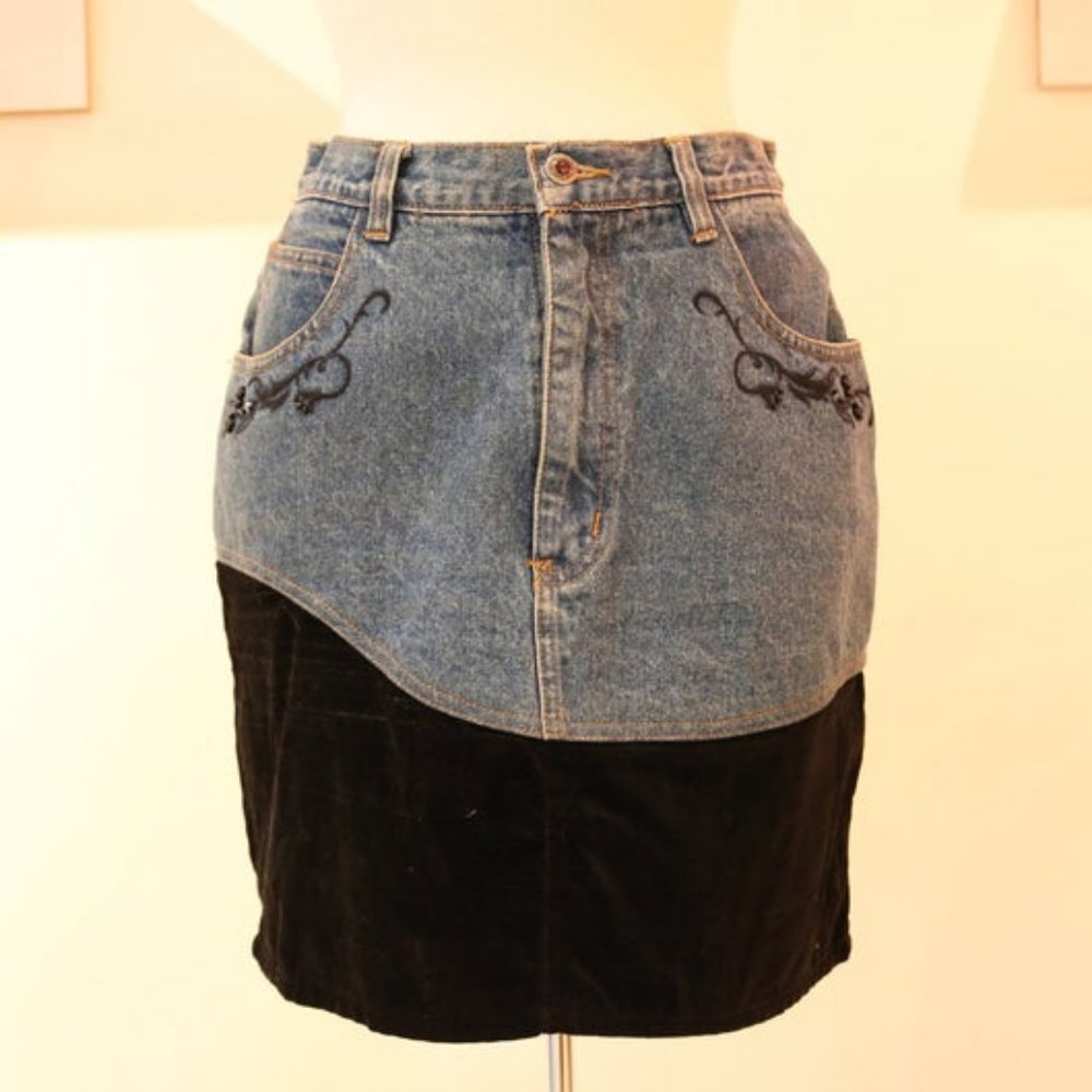 Jordache Velvet Lined Beaded Denim Skirt